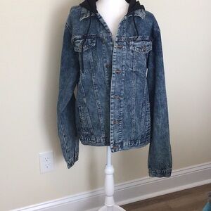 Brooklyn cloth demin jean jacket with black hood size L used great condition